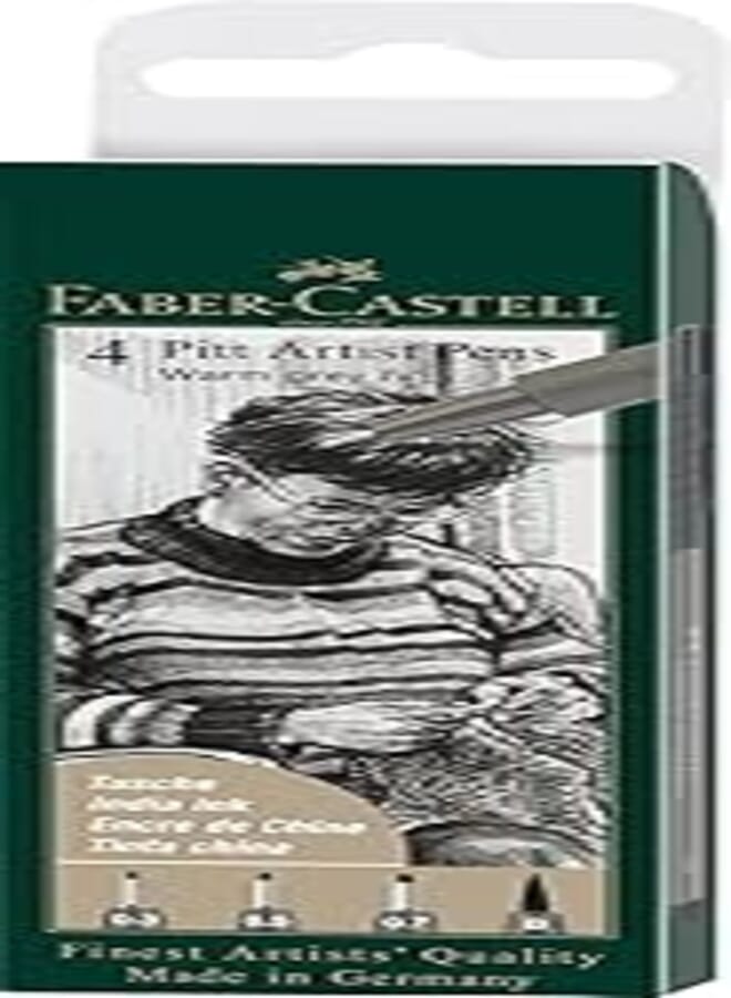 Faber-Castell PITT Artist Pen India Ink Pen - wallet of 4 - colour 273 warm grey IV, S, F, M, B