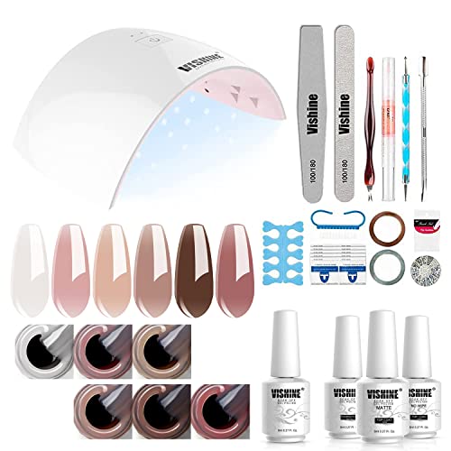Vishine Gel Nail Polish Starter Kit with 36W UV LED Nail Lamp Speed Dryer Manicure Tools Set of 6 Sheer Milky White Neutrals Skin Nude Jelly Transparent Colors Gel Polish Base and Top Coat #055 - Image 1