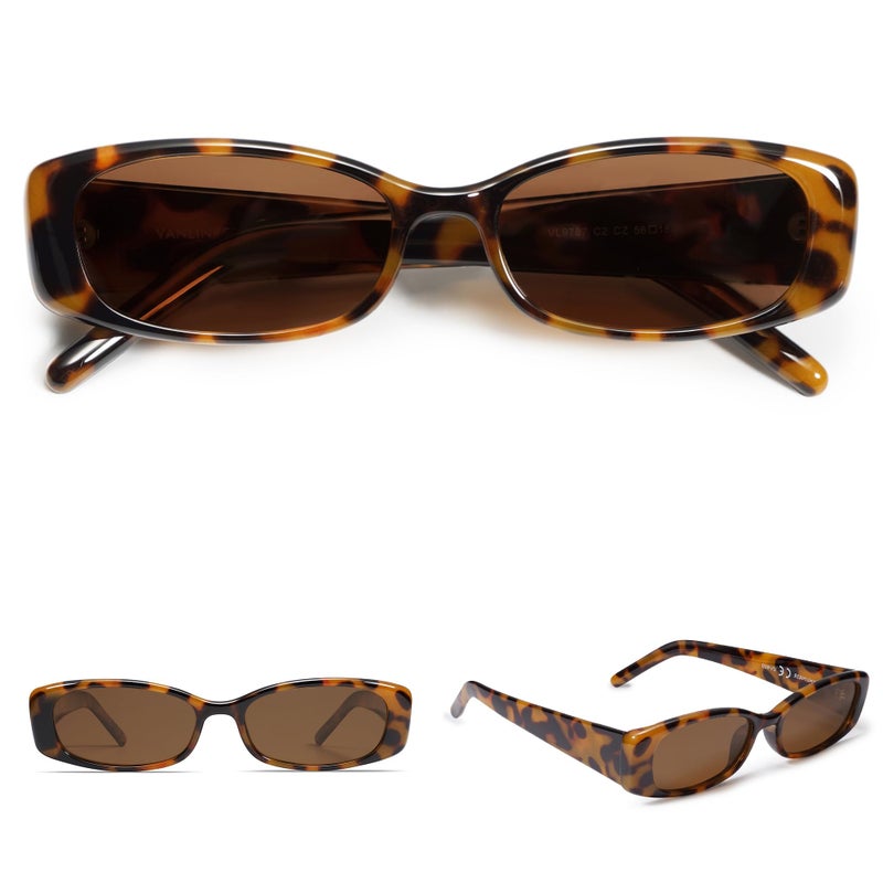 VANLINKER Trendy Small Polarized Rectangle Sunglasses for Women Men Retro 90s Shades Tortoise VL9787 - Image 2