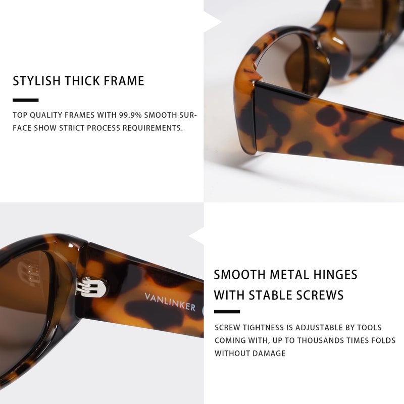 VANLINKER Trendy Small Polarized Rectangle Sunglasses for Women Men Retro 90s Shades Tortoise VL9787 - Image 4