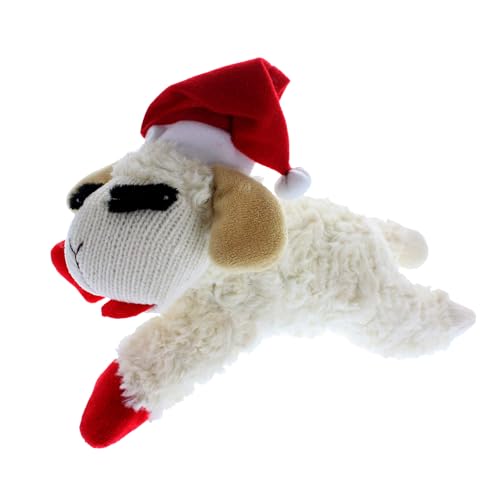 Multipet Lamb Chop Dog Plush Toy w/Santa Hat - Squeaky Toy for All Dogs - Extra Soft Plush - Stuffed Animal for Cuddling & Playing (10.5”, Cream, 5 Squeakers) - Image 1
