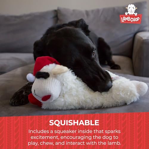 Multipet Lamb Chop Dog Plush Toy w/Santa Hat - Squeaky Toy for All Dogs - Extra Soft Plush - Stuffed Animal for Cuddling & Playing (10.5”, Cream, 5 Squeakers) - Image 4