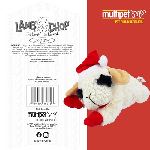 Multipet Lamb Chop Dog Plush Toy w/Santa Hat - Squeaky Toy for All Dogs - Extra Soft Plush - Stuffed Animal for Cuddling & Playing (10.5”, Cream, 5 Squeakers) - Image 5