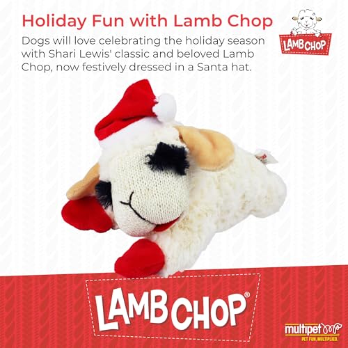 Multipet Lamb Chop Dog Plush Toy w/Santa Hat - Squeaky Toy for All Dogs - Extra Soft Plush - Stuffed Animal for Cuddling & Playing (10.5”, Cream, 5 Squeakers) - Image 2