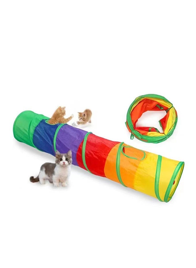 Long straight rainbow cat tunnel with lob, double breathable window, foldable storage, cat hiding, self-hey, scratch-resistant pet passage toy (120cm) - Image 2