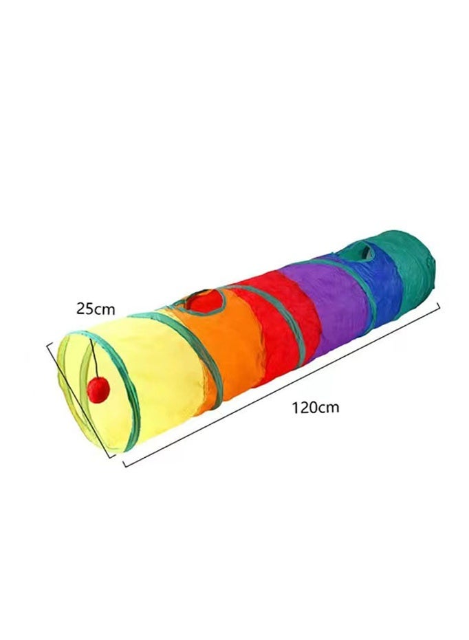 Long straight rainbow cat tunnel with lob, double breathable window, foldable storage, cat hiding, self-hey, scratch-resistant pet passage toy (120cm) - Image 3