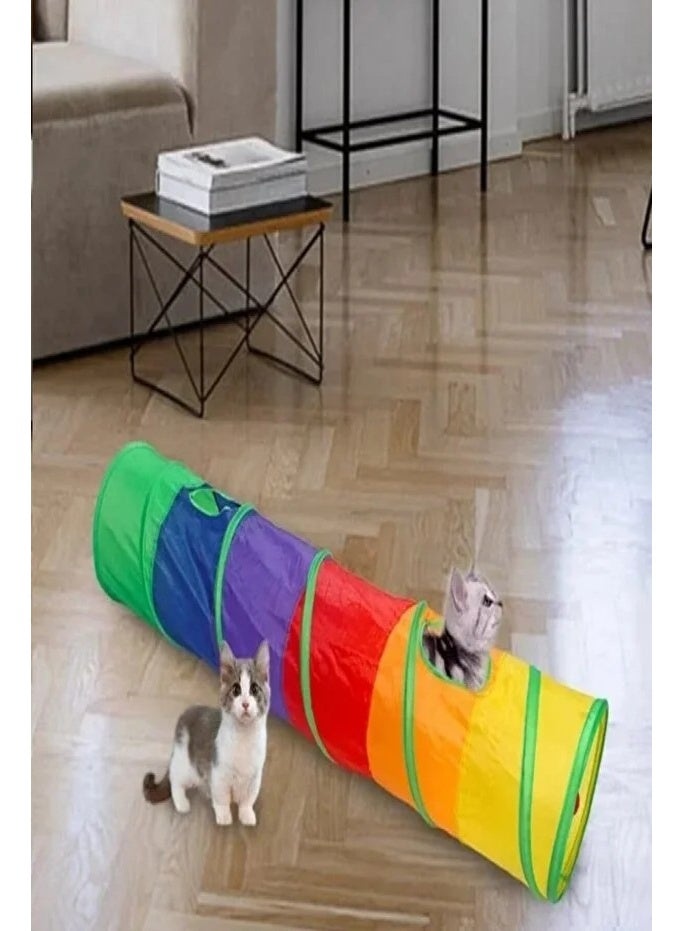 Long straight rainbow cat tunnel with lob, double breathable window, foldable storage, cat hiding, self-hey, scratch-resistant pet passage toy (120cm) - Image 4