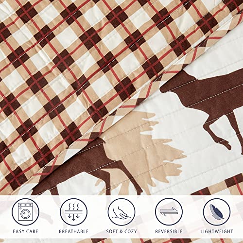 Market & Place 3 Piece Reversible Quilt Set with Shams | All-Season Soft & Lightweight Bedspread | Rustic Lodge Cabin Printed Plaid Design | Cedar Creek Collection (Full/Queen, Red/Taupe) - Image 5