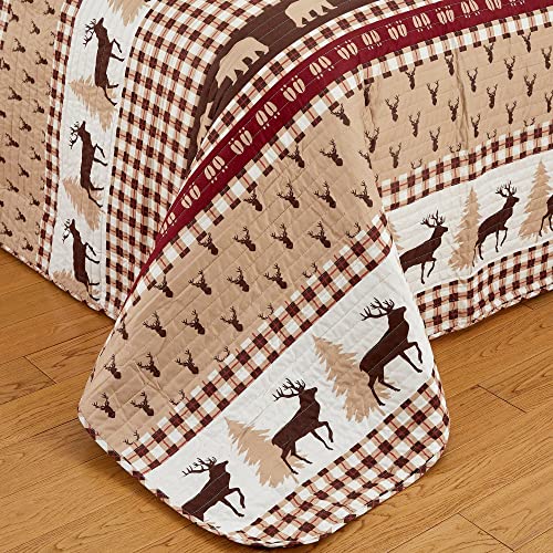 Market & Place 3 Piece Reversible Quilt Set with Shams | All-Season Soft & Lightweight Bedspread | Rustic Lodge Cabin Printed Plaid Design | Cedar Creek Collection (Full/Queen, Red/Taupe) - Image 3