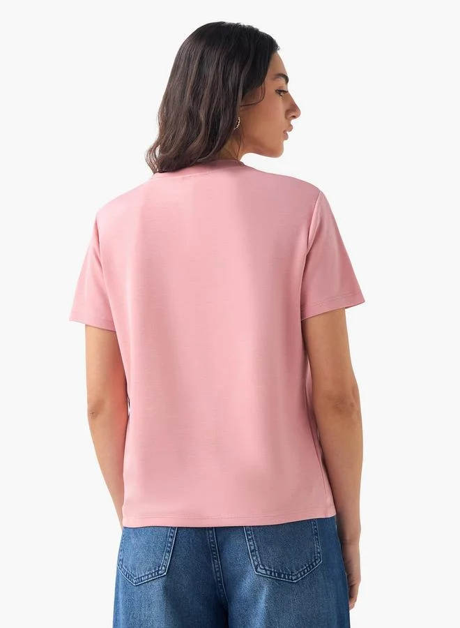 2Xtremz 2Xtremz Floral Applique T-shirt with Short Sleeves