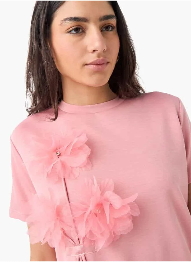 2Xtremz 2Xtremz Floral Applique T-shirt with Short Sleeves