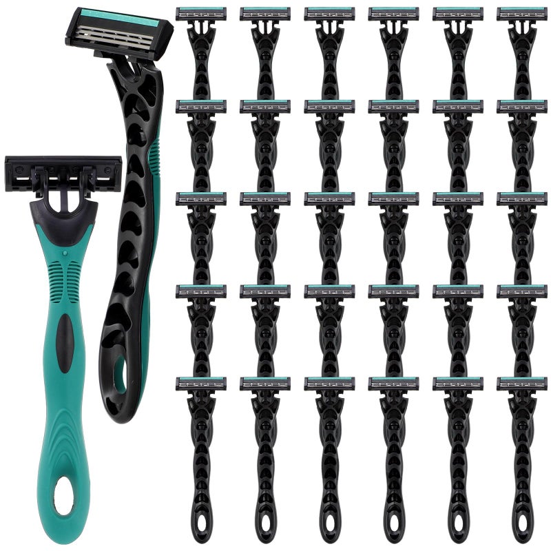 Leriton 30 Pcs Mens Disposable Razors Bulk 3 Blade Men Razors for Head Sensitive Skin Comfortable Shave
