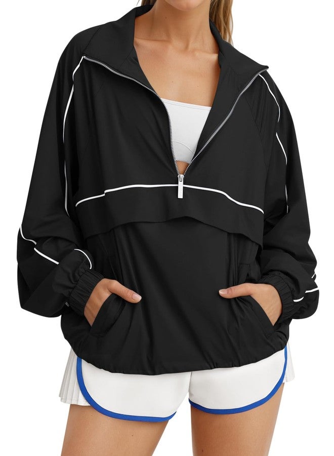 Fisoew Quarter Zip Pullover Women UPF 50+ Lightweight Windbreaker Jacket Running Hiking Outdoor Pullover with Pocket - Image 1