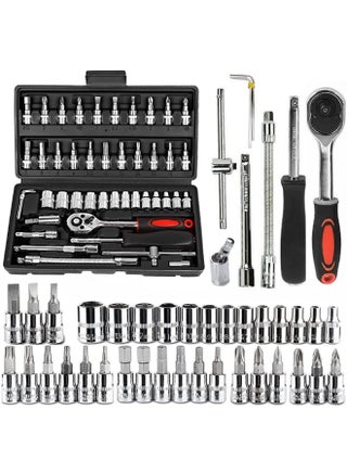 46pcs Ratchet Wrench & Socket Tools Set 14-inch Drive Screwdriver Repaing Kit Combination Socket Wrench Drive Socket Set with Storage Case for Home Car Automobile Bike Mechanic Projects Repa - pzsku/Z37F57B60B3A1FE7D5609Z/45/1748090379/035b2a62-4f9b-4a6e-9eaf-c0b2b34c9ece