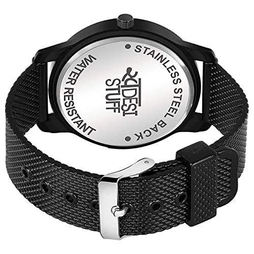 SWADESI STUFF Silicone Men's Black Analogue Combo Of Watch & King Bracelet - Image 5