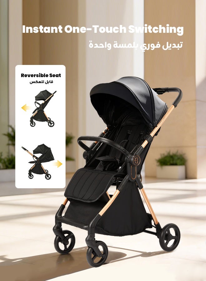 hibobi Baby Stroller - Lightweight Foldable Travel Pram with Reversible Seat for Newborn to 4 Years - Image 1