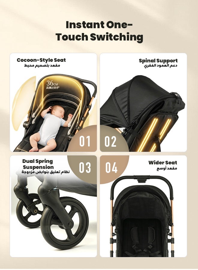 hibobi Baby Stroller - Lightweight Foldable Travel Pram with Reversible Seat for Newborn to 4 Years - Image 2