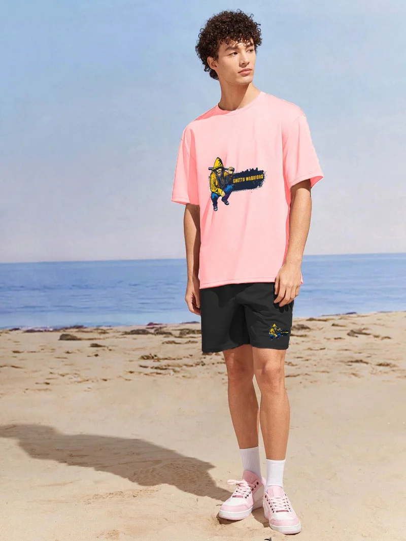 DogFish Lover Couple Combination T-Shirt-Shorts Ghettowarriors Printed Oversize Pink