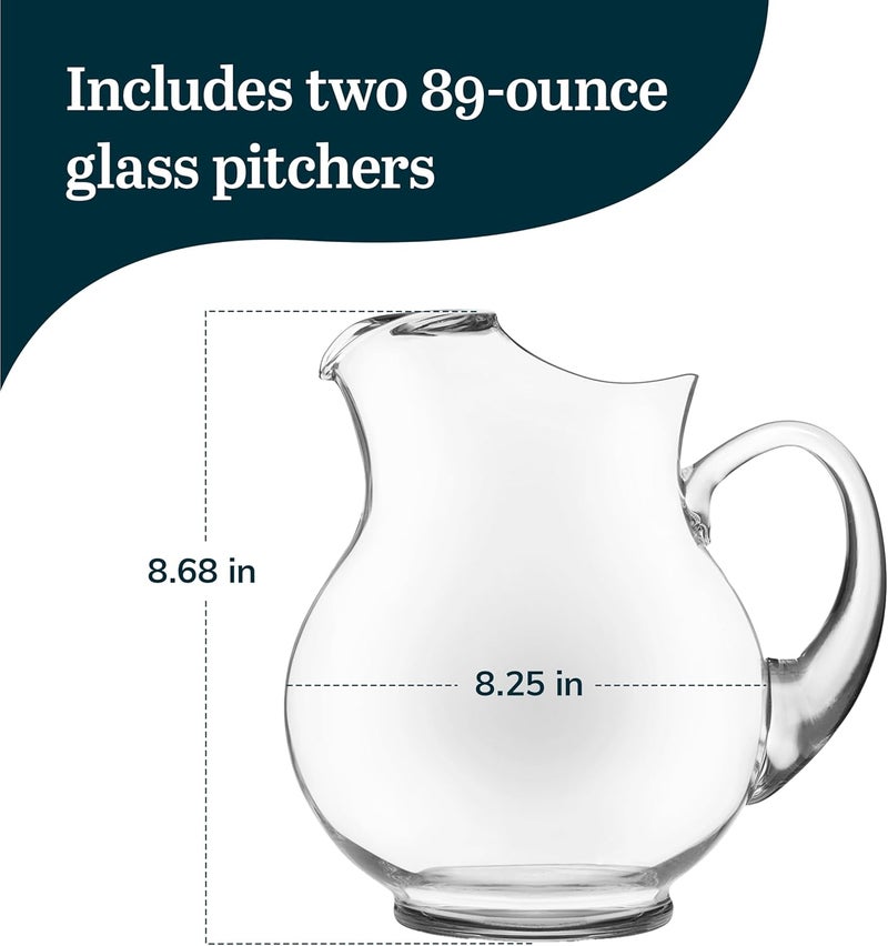 LIBBEY Acapulco Large Glass Pitcher Set of 2, 89 Oz, Clear, Tall Bubble Glass Pitchers with Handle, Modern Pitcher Set for Iced Tea, Punch, and More - Image 3