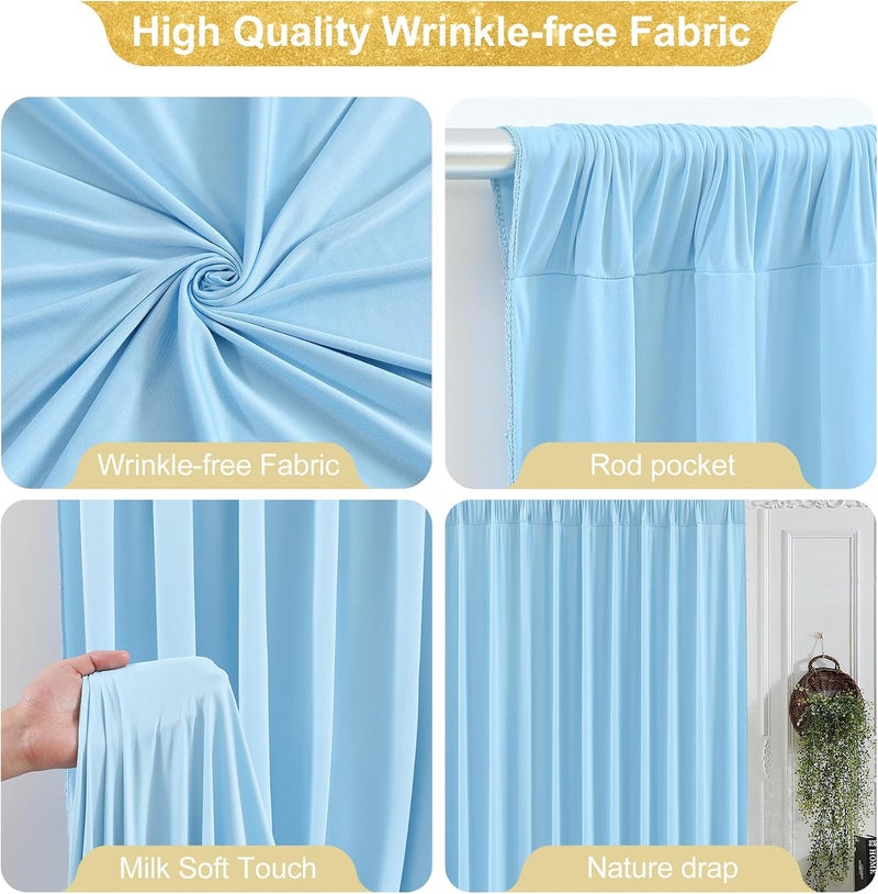 PARTISKY 16x10FT Baby Blue Backdrop Curtains for Wedding Parties, Wrinkle Free Polyester Photography Backdrop Drapes for Wedding Baby Shower Birthday Parties Stage Background Stand Decorations 4x10ft,4 Panels - Image 2