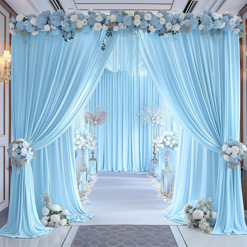 PARTISKY 16x10FT Baby Blue Backdrop Curtains for Wedding Parties, Wrinkle Free Polyester Photography Backdrop Drapes for Wedding Baby Shower Birthday Parties Stage Background Stand Decorations 4x10ft,4 Panels - Image 1