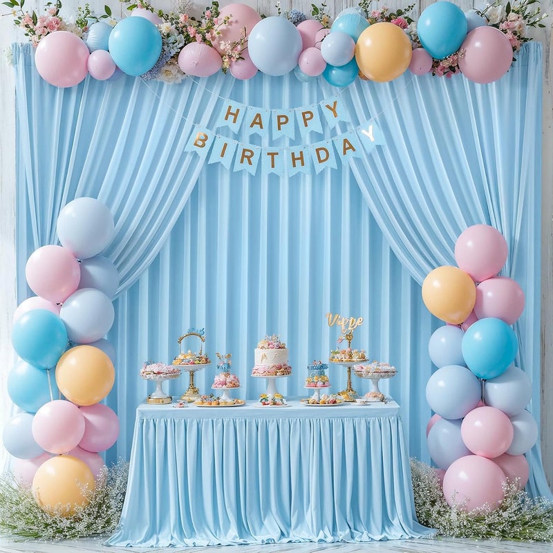 PARTISKY 16x10FT Baby Blue Backdrop Curtains for Wedding Parties, Wrinkle Free Polyester Photography Backdrop Drapes for Wedding Baby Shower Birthday Parties Stage Background Stand Decorations 4x10ft,4 Panels - Image 3