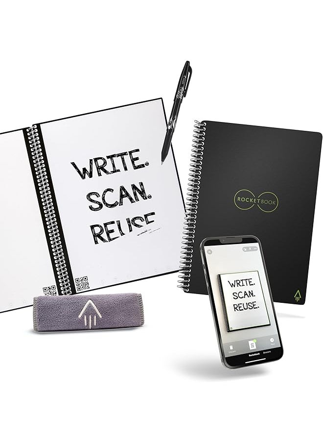 Rocketbook Smart Reusable Notebook Dot Grid Eco Friendly Notebook With 1 Pilot Frixion Pen And 1 Microfiber Cloth Included Infinity Black Cover Executive Size 6" X 8.8"  - Image 1