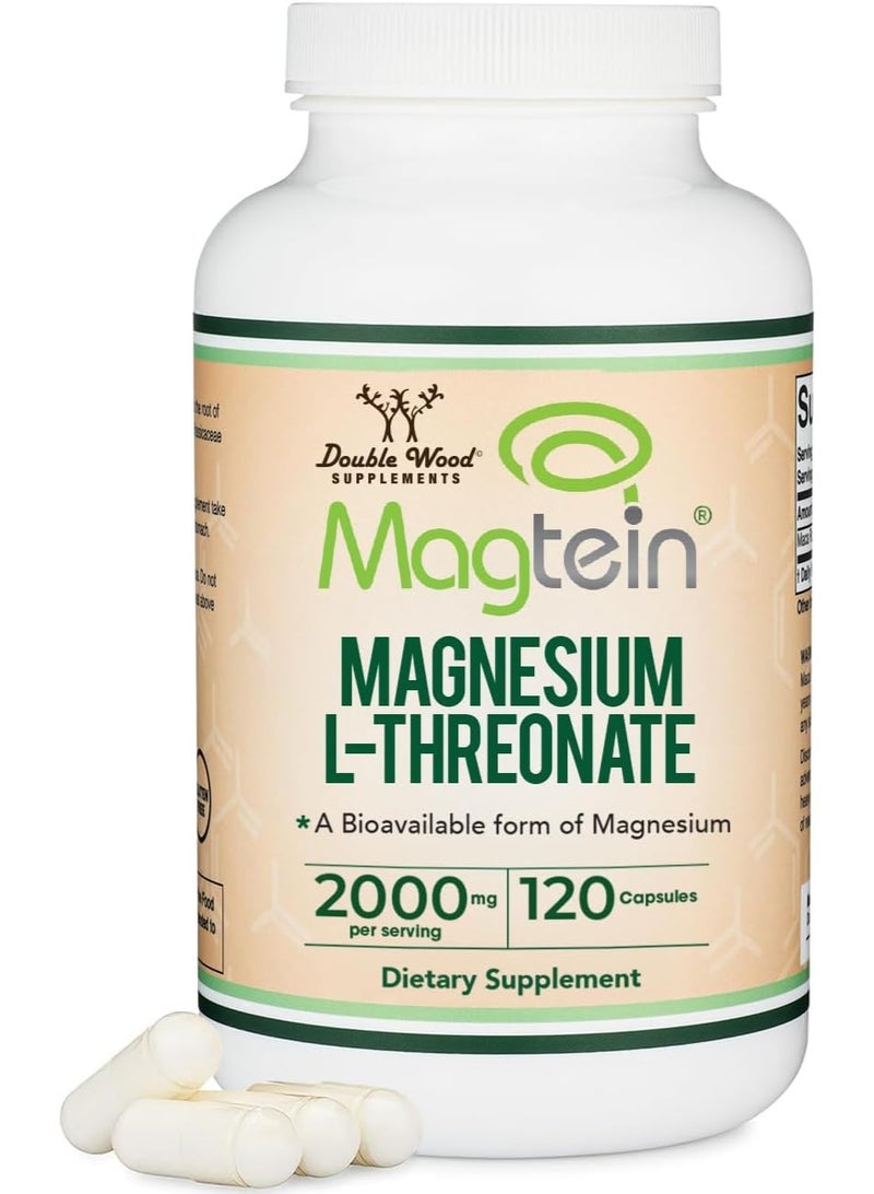 Double Wood Supplements Magnesium L Threonate, Magtein, Sleep and Cognitive Support – High Absorption – Most Bioavailable Form of Magnesium – 2,000 mg – 120 Capsules - Image 1