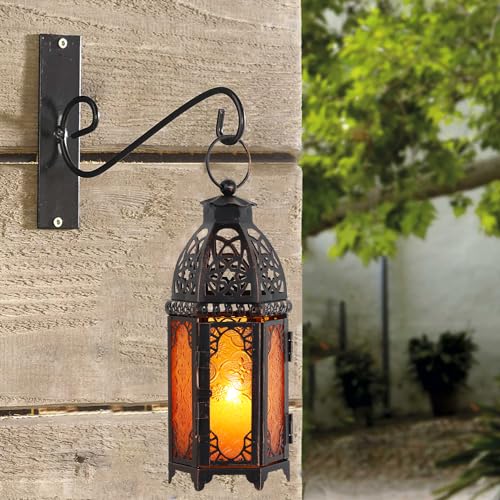 NEEDOMO 11'' Moroccan Lanterns Decorative Indoor & Outdoor, Vintage Christmas Candle Holder, Metal Lanterns Decorative, Table, Patio, Porch, Shelf, Christmas Spring Halloween Home Decor (Amber) - Image 4