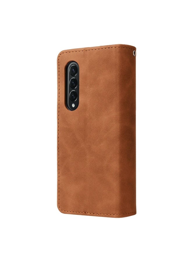HuHa Case Cover For Samsung Galaxy Z Fold4 Multifunctional Frosted Zipper Wallet Leather Phone Case(Brown)  - Image 3
