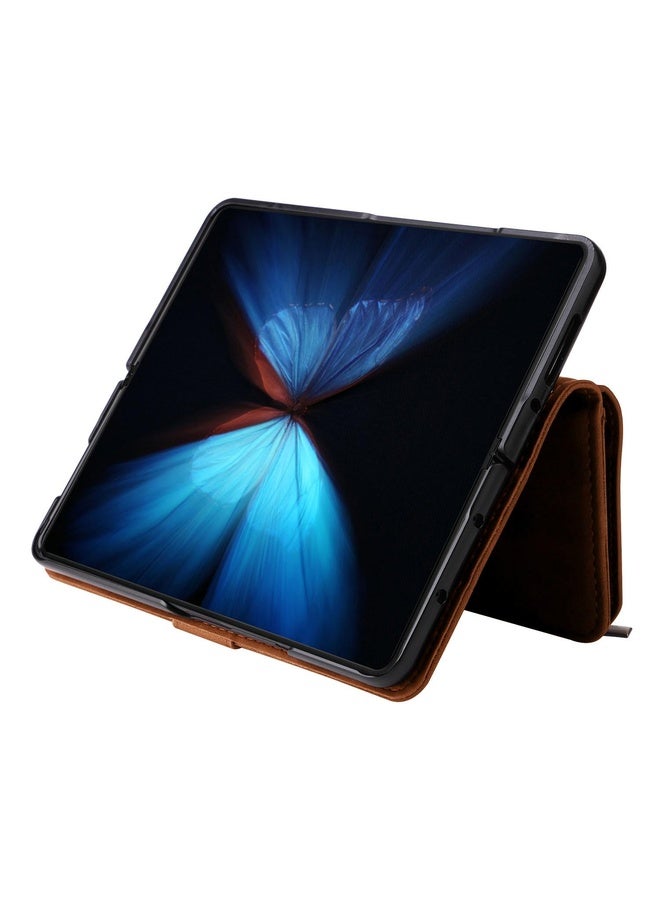 HuHa Case Cover For Samsung Galaxy Z Fold4 Multifunctional Frosted Zipper Wallet Leather Phone Case(Brown)  - Image 5