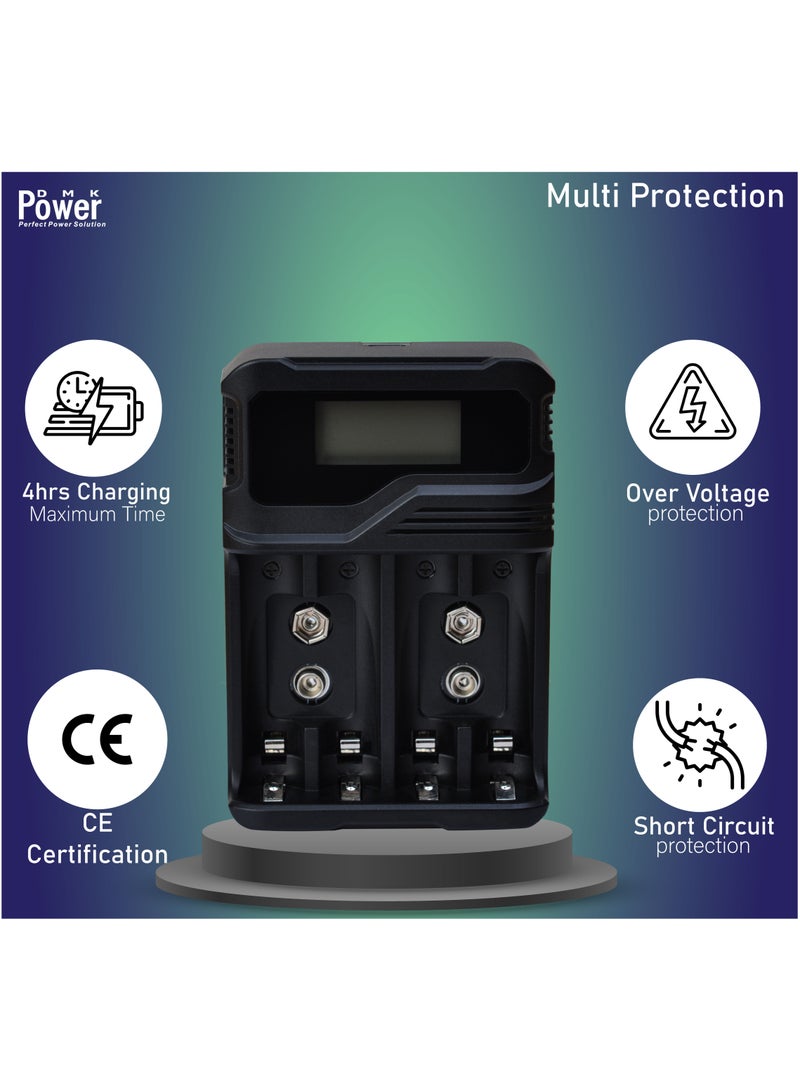 DMK Power TC-Q4A9 4-Slot LCD Quick Rechargeable battery Charger for AA AAA & 9V Batteries with Micro USB Cable - Image 3