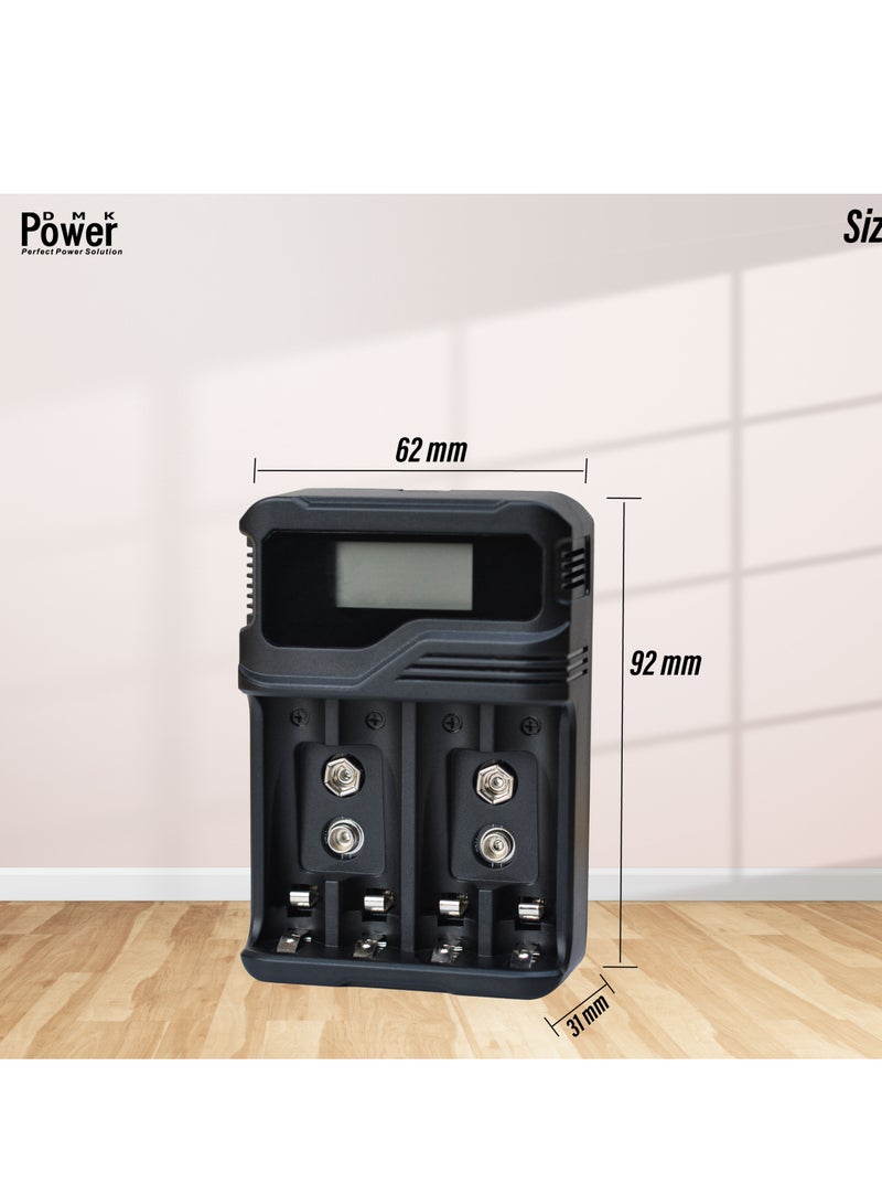 DMK Power TC-Q4A9 4-Slot LCD Quick Rechargeable battery Charger for AA AAA & 9V Batteries with Micro USB Cable - Image 4