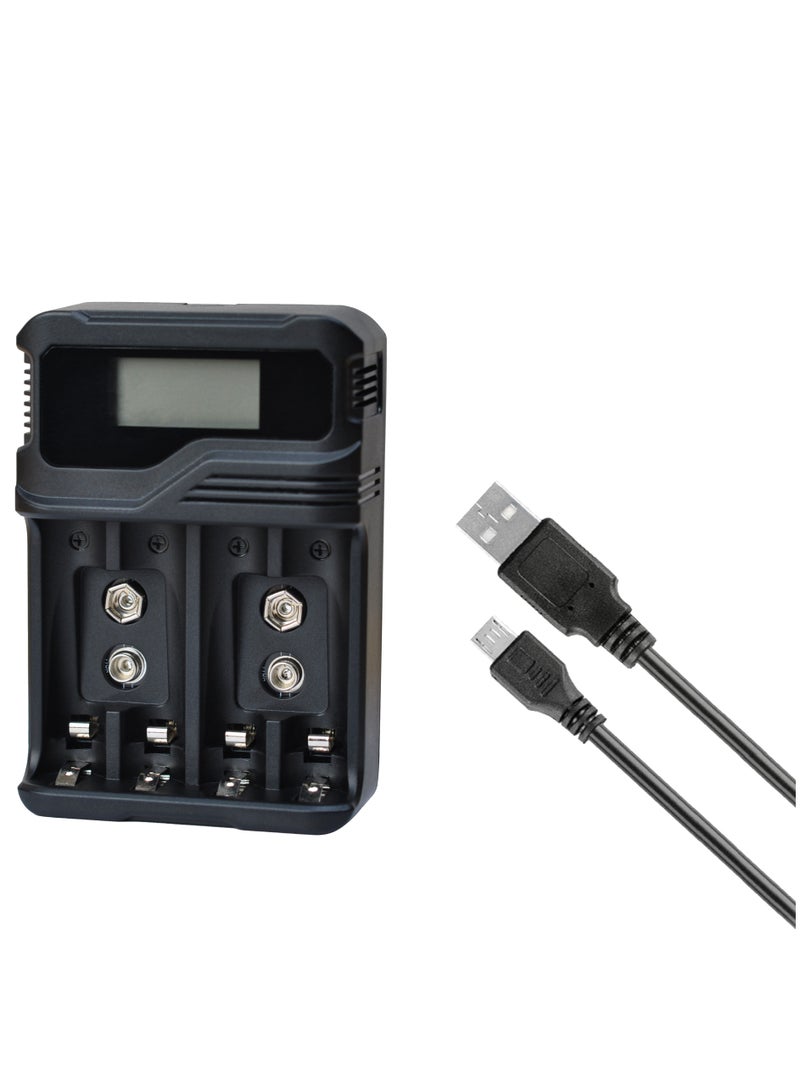 DMK Power TC-Q4A9 4-Slot LCD Quick Rechargeable battery Charger for AA AAA & 9V Batteries with Micro USB Cable - Image 1