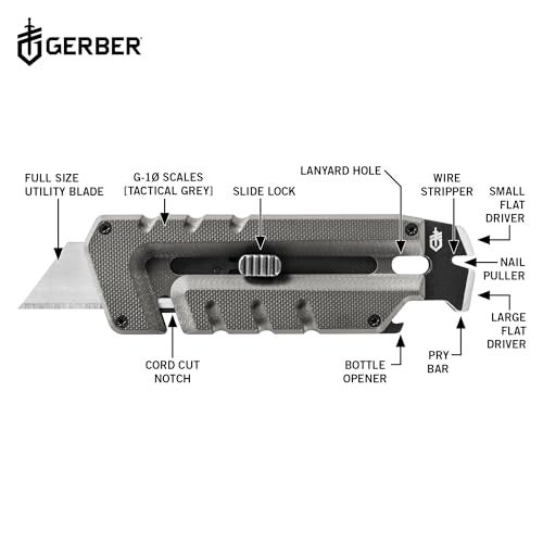 Gerber Gear Prybrid, Box Cutter Retractable Blade, Heavy Duty Utility Knife with Pry Bar, Bottle Opener, and Wire Stripper - Multi tool Pocket Knife - EDC Gear - Blue - Image 2