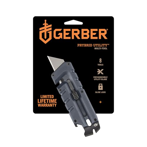 Gerber Gear Prybrid, Box Cutter Retractable Blade, Heavy Duty Utility Knife with Pry Bar, Bottle Opener, and Wire Stripper - Multi tool Pocket Knife - EDC Gear - Blue - Image 1