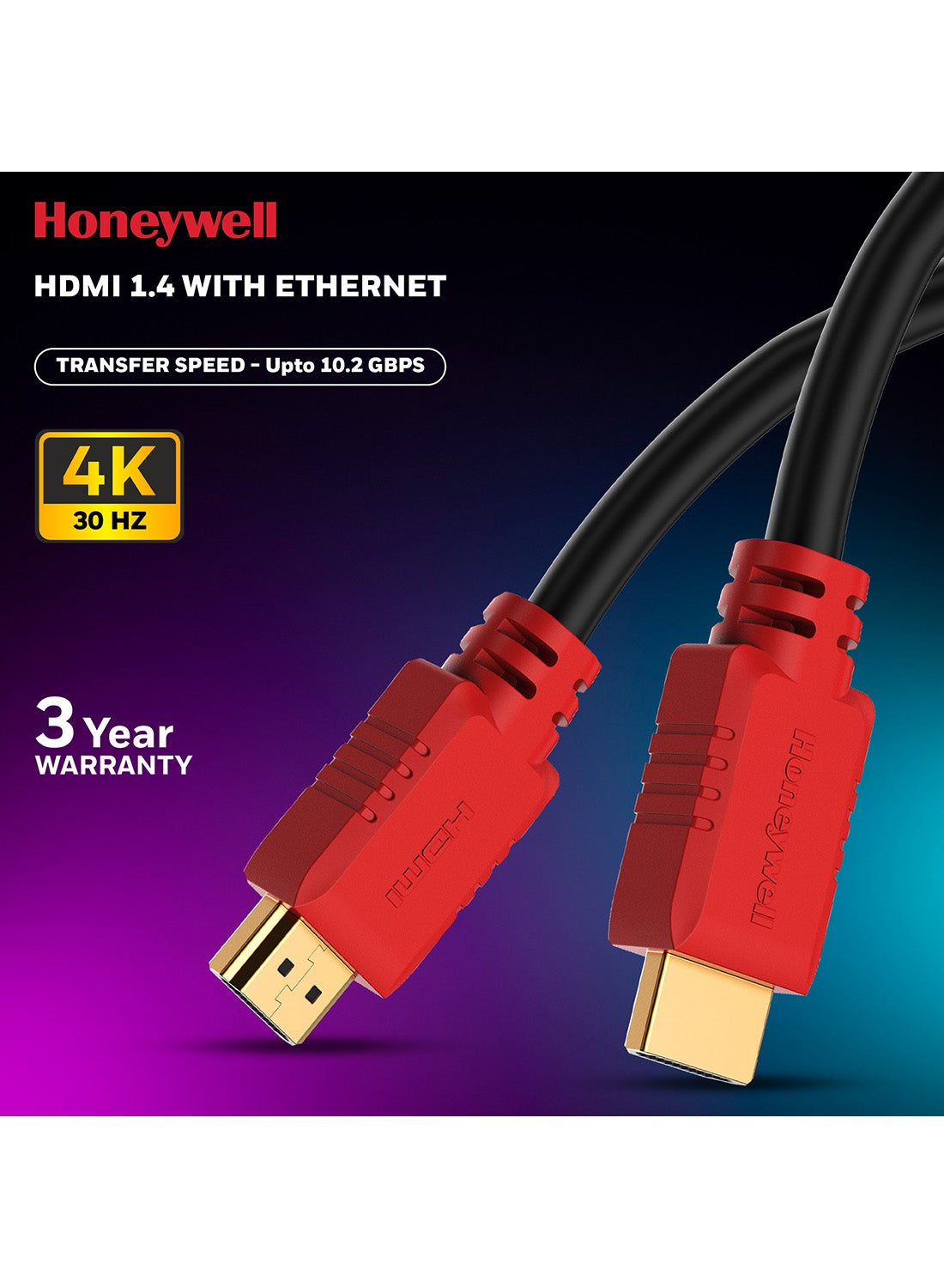 HDMI v1.4, 4K@30Hz Cable With Ethernet, 5 Mtr (16.4 ft), Upto 10.2GBPS Transfer Speed, High Speed With UHD Resolution, Comaptible With Television, Soundbar, Gaming Console, PC, Laptop Red Black-1.4