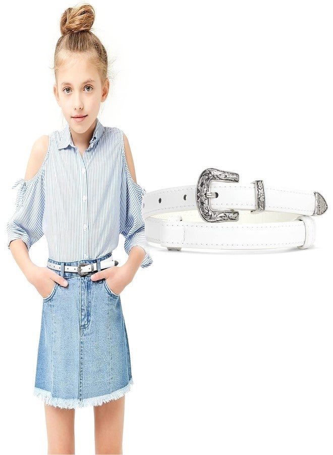 LEACOOLKEY Girls Leather Skinny Belt with Western Buckle for Dress Kids Adjustable Thin Waist Belt for Jeans - Image 1