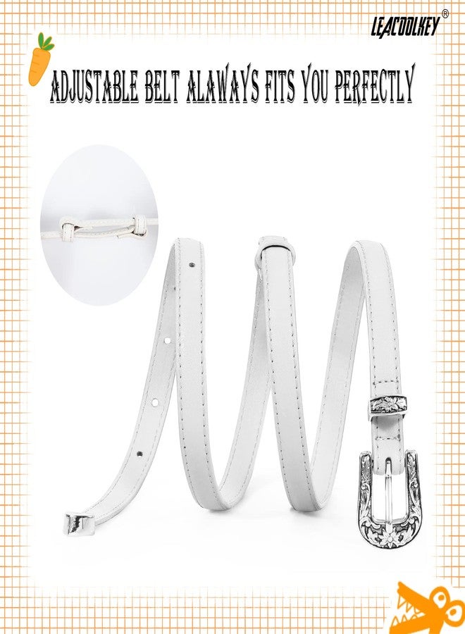 LEACOOLKEY Girls Leather Skinny Belt with Western Buckle for Dress Kids Adjustable Thin Waist Belt for Jeans - Image 2
