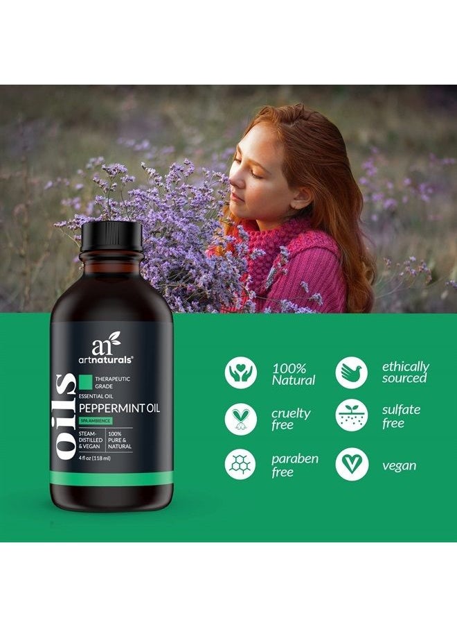 artnaturals artnaturals Peppermint Essential Oil 4oz - 100% Pure Undiluted Premium Therapeutic Grade Mentha Peperita - Fresh Mint for Hair Growth and Skin - Aromatherapy Oil for Diffuser 