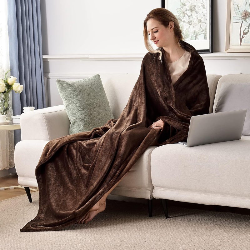 SOCHOW Flannel Fleece Blanket Throw Size, All Season Lightweight Super Soft Cozy Blanket for Bed or Couch, Brown, 50x60 inches - Image 2