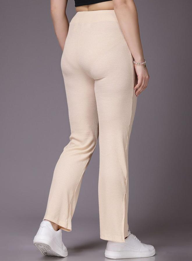 Freehand Women Cream Ribbed Solid Trousers - Image 5