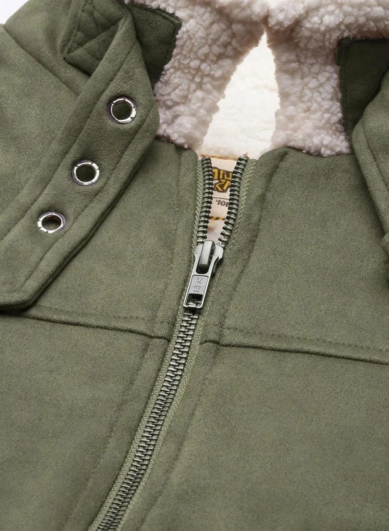 كامبوس سوترا Men's Obsidian Green Fur-Lined Suede Bomber Jacket
