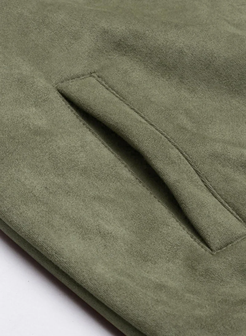 كامبوس سوترا Men's Obsidian Green Fur-Lined Suede Bomber Jacket