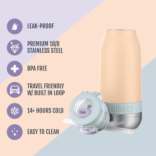 Ello Emma 14oz Vacuum Insulated Stainless Steel Kids Water Bottle with Straw and Builtin Carrying Handle and LeakProof Locking Lid for School Backpack Lunchbox and Outdoor Sports Twilight Breeze - Image 3