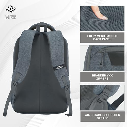 TRAWOC 30L Laptop Backpack TPB04 | Office & Travel Bag with 16-Inch Laptop Compartment, USB Charging Port & 3-Year Warranty -Ash blue - Image 4