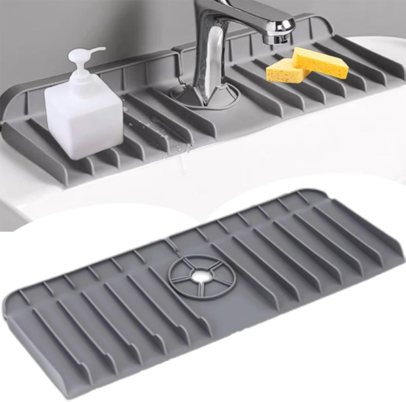 Faucet Mat for Kitchen Sink, Silicone Sink Splash Guard, Drying Mat for Kitchen Counter Bathroom Kitchen, Dish Soap Sponge Holder, Silicone Faucet Handle Drip Catcher Tray Mat, Kitchen Accessories