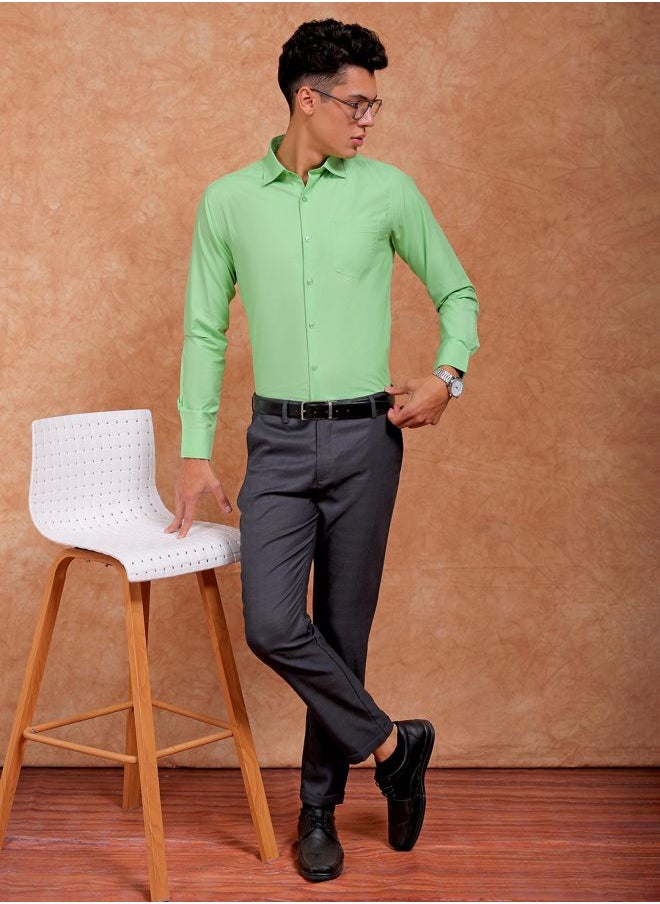 The Indian Garage Co Men Slim Fit Solid Full Sleeves Cutaway Collar Formal Shirt  - Image 5