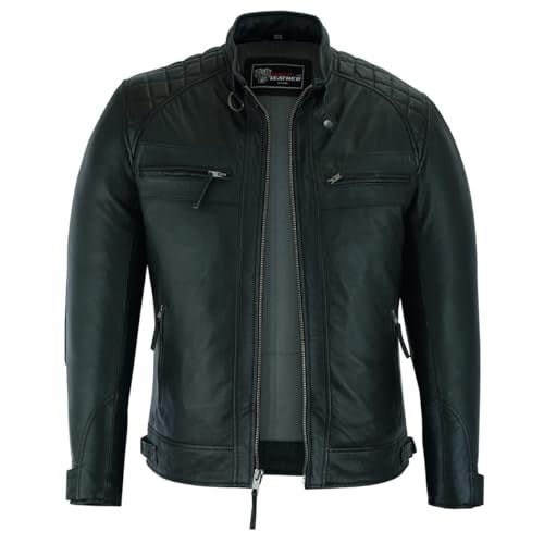 Vance Leather' Men's Cafe Racer Gatsby Black Waxed Lambskin Motorcycle Leather Jacket (3X-Large, Black) - Image 1