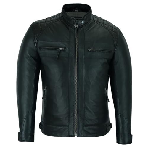 Vance Leather' Men's Cafe Racer Gatsby Black Waxed Lambskin Motorcycle Leather Jacket (3X-Large, Black) - Image 2